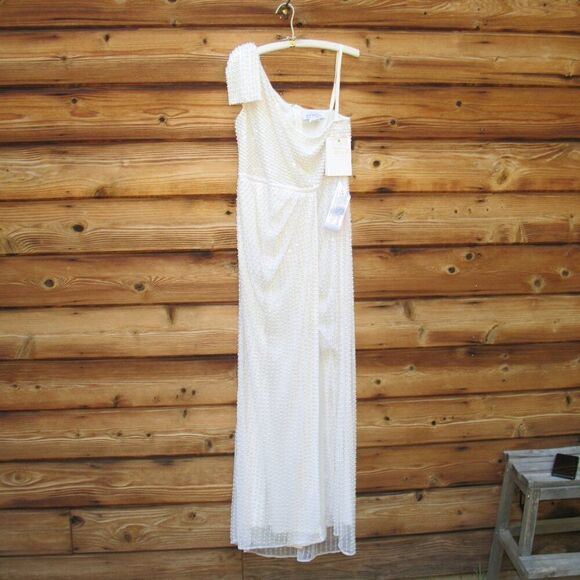 Mac Duggal 93735 Pearl Embellished Soft Tie One Shoulder Gown White - Picture 6 of 17